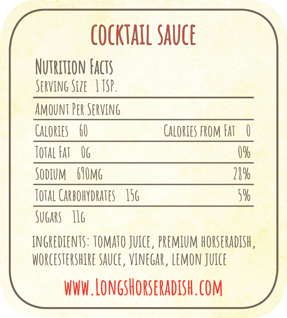 Long's Cocktail Sauce label (back)